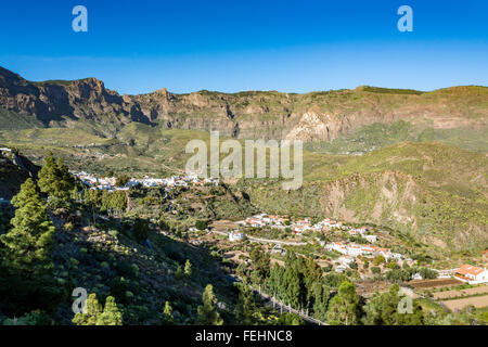 Vue panoramique spectaculaire sur la vallée de Fataga Gran Canaria (Grande Canarie), Espagne Banque D'Images