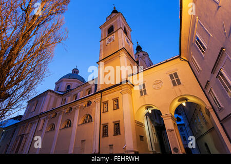 La Cathédrale de Saint Nicolas à Ljubljana la nuit Banque D'Images