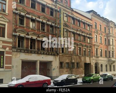Maisons vides en zone Sonnenberg à Chemnitz, ancien cinéma Europa, photo : le 22 janvier 2016. Banque D'Images