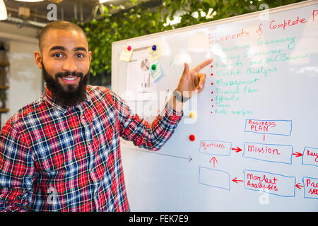 Homme heureux main office and looking at camera Banque D'Images