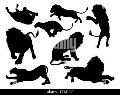 Lion de silhouettes. Un ensemble d'hommes et de femmes les lions à l'ossature Banque D'Images