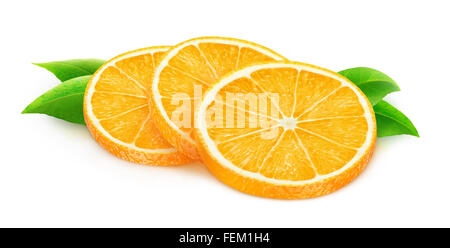 Trois tranches de fruits orange isolé sur blanc avec clipping path Banque D'Images