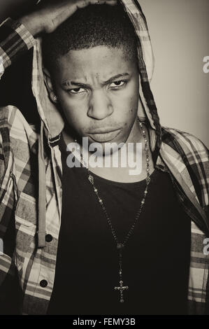 Portrait of African American male wearing hoody. Banque D'Images