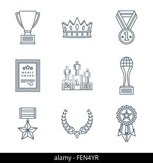 Gris foncé couleur contours vectoriels différents prix récompenses inscrivez-icons set fond blanc Illustration de Vecteur