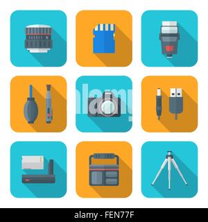 Vector design plat couleur Photographie numérique carré icônes ombre portée de l'équipement Illustration de Vecteur