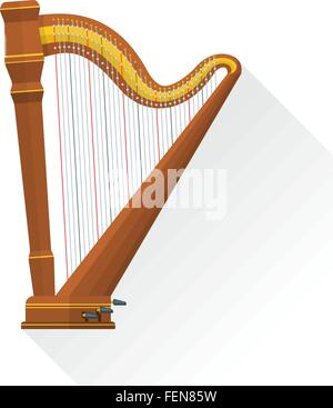 Vecteur de style plat couleur orchestrale classique harpe à pédales sur fond blanc Illustration de Vecteur