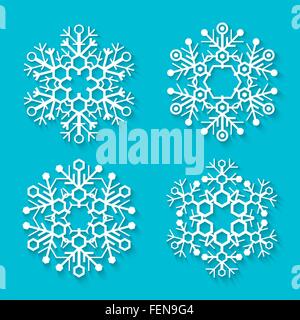 Flocons blanc télévision vector set avec ombres sur fond bleu Illustration de Vecteur