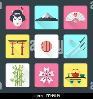 Télévision couleur scénario japonais style thème national des icônes avec jeu d'ombre Illustration de Vecteur