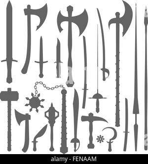 Vector set silhouette médiévale armes froide Illustration de Vecteur