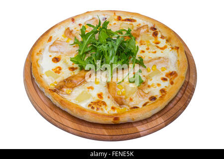 New York Pizza au poulet, ananas et maïs, isolé avec clipping path Banque D'Images