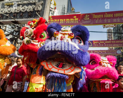 Bangkok, Thaïlande. Feb 8, 2016. Les spectacles de danse du lion pour le Nouvel An chinois sur Yaowarat Road, dans le quartier chinois de Bangkok, au cours de la célébration de la nouvelle année lunaire. Le Nouvel An chinois est aussi appelé fête du Nouvel An ou Tet (en vietnamien). Cette année est le ''année du singe.'' La Thaïlande a la plus grande population chinoise d'outre-mer dans le monde, environ 14  % des Thaïlandais sont d'origine chinoise et certains jours fériés chinois le Nouvel An chinois, en particulier, sont largement célébré en Thaïlande. Crédit : Jack Kurtz/ZUMA/Alamy Fil Live News Banque D'Images