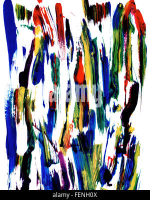 Résumé aléatoire de frottis peinture multi-couleur sur papier blanc Banque D'Images