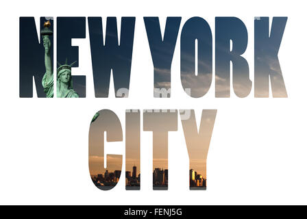 Nom de la ville de New York - USA travel destination signe sur fond blanc. Banque D'Images