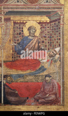 Saint François recevant les stigmates, par le peintre Giotto (1266-1337), 1295-1300. Détail prédelle. Rêve du pape Innocent III. Banque D'Images
