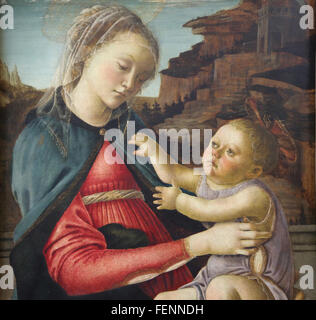 Vierge et l'enfant, 1465-1470. Tempera sur panneau. Par Sandro Botticelli (1445-1510). Peintre italien. Renaissance. Musée du Louvre. Banque D'Images