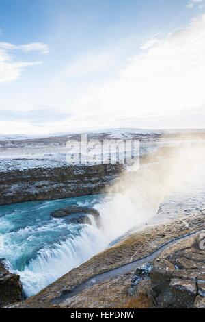 Cascade de Gullfoss, situé dans le canyon de la rivière Hvita, au sud-ouest de l'Islande Banque D'Images