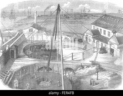 Câble télégraphique transatlantique GREENWICH prêt pour l'expédition chez le quai 1857 Morden. Illustrated London News Banque D'Images