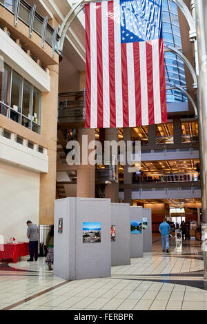 Phoenix, Arizona, USA. Le 08 février, 2016. Les visiteurs regarder une exposition de photos de Chengdu Chine au Phoenix City Hall. L'affichage s'inscrit dans le cadre des événements entourant la Semaine Phoenix chinois. Crédit : Jennifer Mack/Alamy Live News Banque D'Images