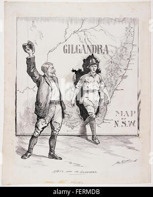 Une caricature de 1915 du Daily Telegraph décrivant les événements liés à la première Guerre mondiale à Gilgandra, en Australie, offrant des commentaires sur l'impact de la guerre sur la vie locale. Banque D'Images