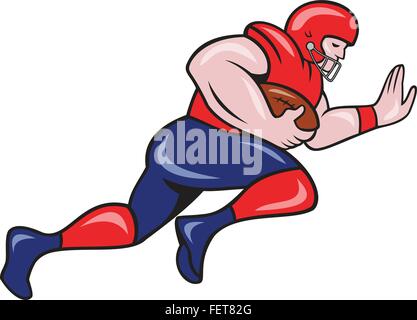 Illustration d'un joueur américain de football gridiron player d'utiliser de nouveau la charge avec ball vu du côté situé sur blanc isolé Illustration de Vecteur
