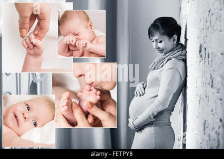 Collage et bébé happy pregnant woman Banque D'Images