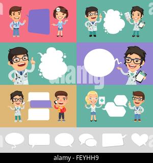 Un ensemble de médecins parlant Cartoon Illustration de Vecteur