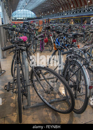 Un parc de vélos à la gare de Paddington Banque D'Images