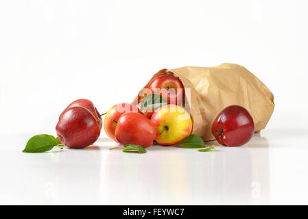 Sac de papier de pommes mûres sur fond blanc Banque D'Images