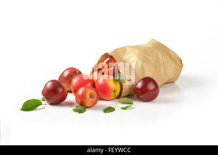 Sac de papier de pommes mûres sur fond blanc Banque D'Images