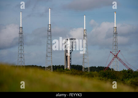 Le vaisseau spatial CRS-4 de l'ATK orbital a été déployé à Cape Canaveral Air Force Station en préparation du lancement à bord d'une fusée Atlas V. La mission livrera du fret et des fournitures à la Station spatiale internationale, soutenant ainsi les opérations et la recherche scientifique. Banque D'Images