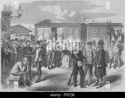 Allemagne prisonniers autrichiens, Lindow, Silésie prussienne en 1866. Illustrated London News Banque D'Images