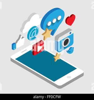 Social media télévision 3D isométrique concept vector icons. Illustration de Vecteur