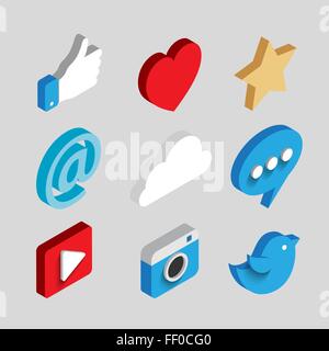 Social media télévision 3D isométrique concept vector icons. Illustration de Vecteur