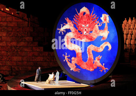 Riccardo Massi comme Prince Calaf, Opéra Turandot sur la scène flottante, le lac de Constance, Bregenz, Autriche Banque D'Images