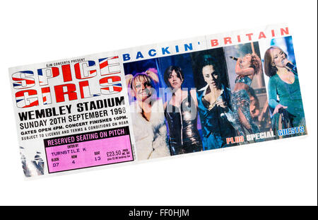 Spice Girls Billet De Concert pour le stade de Wembley, Londres, Angleterre - 20 septembre 1998. Banque D'Images