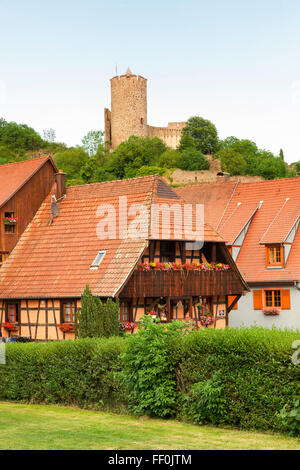 Château / château au-dessus de la ville médiévale de Kaysersberg le long de la route du vin Alsace Haut Rhin, France Banque D'Images