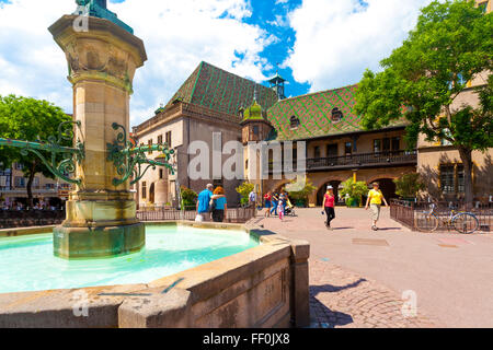 Fontaine du baron Lazare de Schwendi et Koifhus, à la place de l'Ancienne Douane, Colmar, Alsace, Haut-Rhin, France Banque D'Images