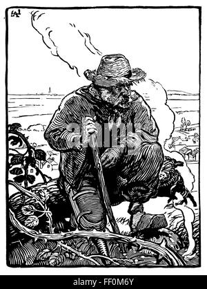 Le Gueux des champs, mendiant des champs, gravure sur bois par le peintre et graveur, Auguste Louis Lepere (1849-1918) Illustration Banque D'Images
