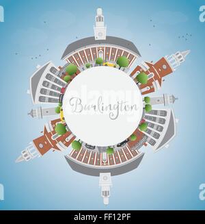 Burlington (Vermont) sur les toits de la ville avec des bâtiments et l'espace de copie couleur. Vector Illustration. Entreprise et Tourisme concept. Illustration de Vecteur