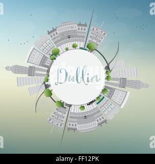 Skyline de dublin avec les bâtiments gris, bleu ciel et l'espace de copie, de l'irlande. vector illustration. business concept Voyages et tourisme Illustration de Vecteur