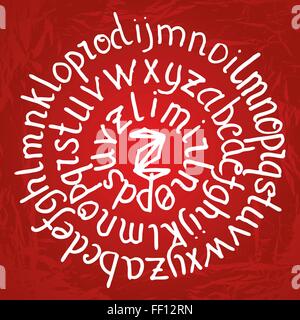 Abstract round le lettrage sur fond dégradé rouge avec la texture. Vector alphabet. Lettres à la main. Lettres de l'alphabet Illustration de Vecteur