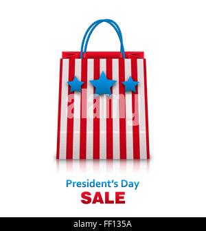 Sac shopping en couleurs patriotique USA pour présidents Day Sale. Paquet isolé sur fond blanc Illustration de Vecteur