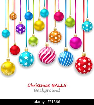 Nouvelle Année Bckground avec set de boules de Noël colorées Illustration de Vecteur