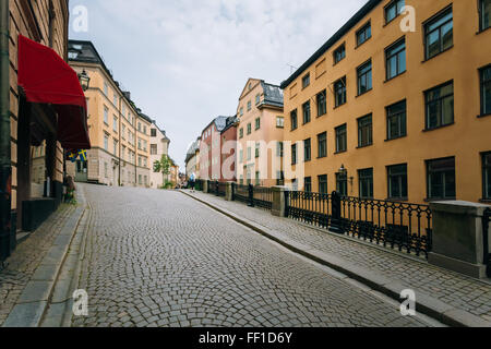 STOCKHOLM, Suède - 30 juillet 2014 : Rue de la vieille ville de Stockholm en Suède Banque D'Images