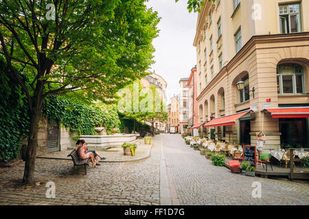 STOCKHOLM, Suède - 30 juillet 2014 : Rue de la vieille ville de Stockholm en Suède Banque D'Images