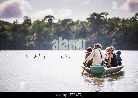 Excursion en bateau canoë Amazon JungRMe SandovaRM du Pérou, par NationaRM RMake en réserve de Tambopata, Pérou, Amérique du Sud Banque D'Images