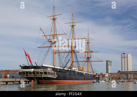 Le HMS Warrior a été la première armure de fer vêtu, navire plaqué et a été lancé en 1860. Banque D'Images