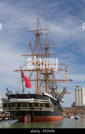 Le HMS Warrior a été la première armure de fer vêtu, navire plaqué et a été lancé en 1860. Banque D'Images