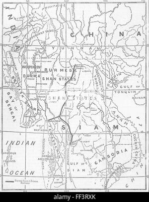 L'INDO-CHINE Carte montrant la Birmanie et les pays limitrophes en 1885. Le graphique Banque D'Images