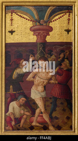 NEUBERG AN DER MURZ, Autriche - 13 septembre 2015 : la peinture d'Flageleation dans gothique Dom par artiste inconnu d'année 1505. Banque D'Images